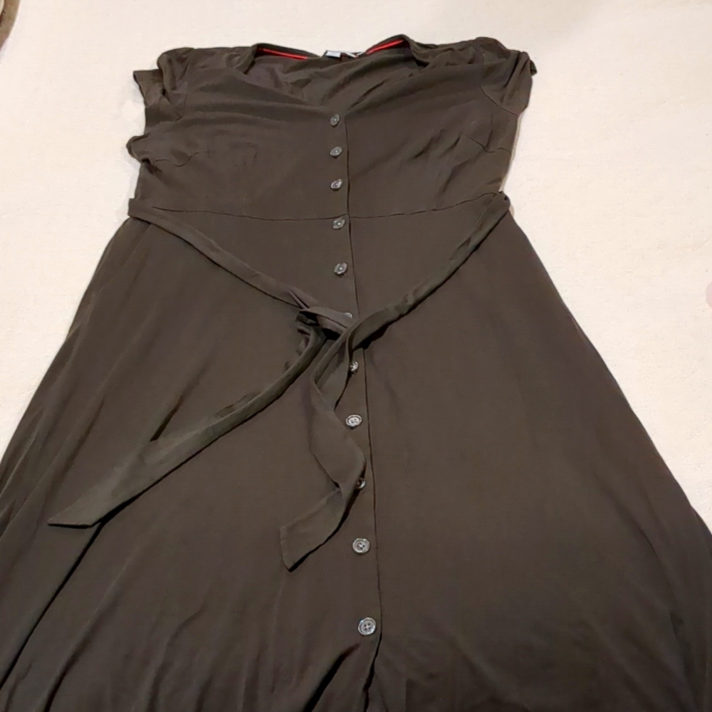 Boden green jersey midi dress with cap sleeves and tie waist